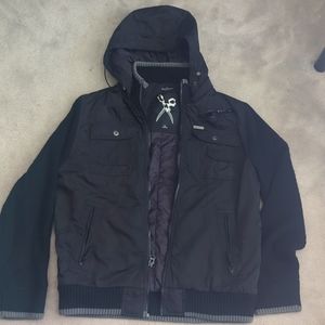 Men's LARGE - Marc Ecko cut & sew - Black hooded full zip jacket